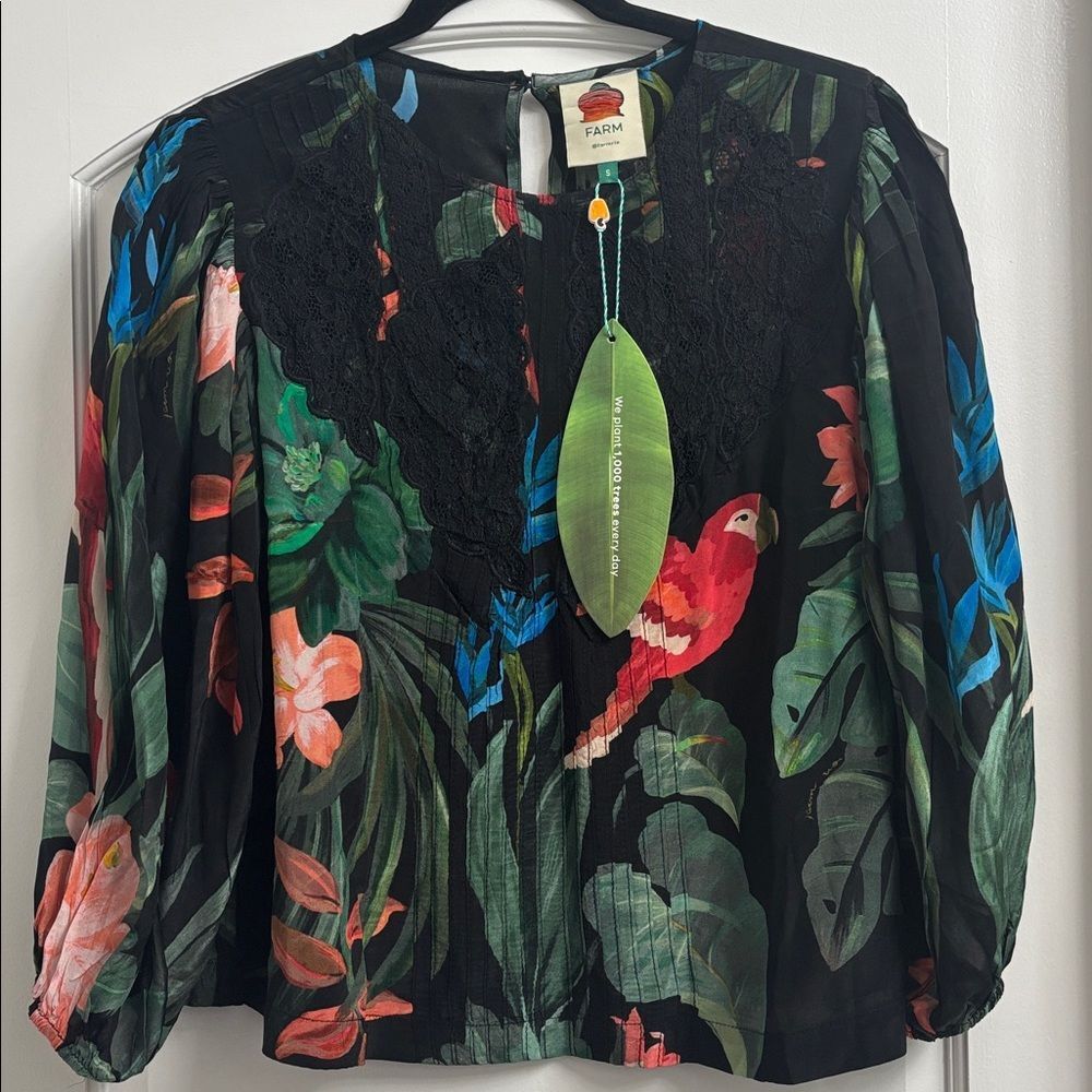 Midnight Macaw Fiesta Black Blouse. Size S - Picture 6 of 13